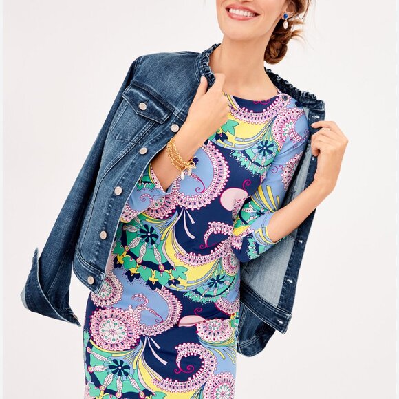 Talbots Jersey Shift Midi Dress Multicolor Spiral Paisley Print - Size M… - Picture 1 of 8